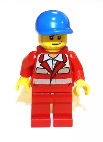 cty394 - LEGO mentős minifigura piros egyenruhában, kék baseball sapkában