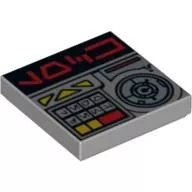 3068bpb0378c86 - LEGO világosszürke csempe Aurebesh LOCK felirattal és irányítópult mintával, 2 x 2 méretű