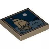 3068bpb0408c69 - LEGO sötét krémszínű csempe 2 x 2 méretű vitorláshajó és hold mintával