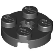 4032c11 - LEGO fekete lap 2 x 2 méretű, kerek, x-tengely lyukkal