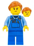 cty1348 - LEGO City női gondnok minifigura, kék overál