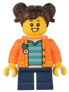 cty1503 - LEGO minifigura, rövid lábakkal, narancssárga dzsekiben