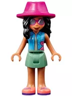 frnd488 - LEGO Friends Savannah minifigura,  homokzöld szoknyában, magenta kalapban