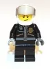 cty393 - LEGO rendőr minifigura, arany jelvényes fekete bőrdzsekiben, sisakban