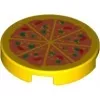 14769pb011c3 - LEGO sárga lap 2 x 2 méretű, kerek, alján bütyök foglalattal pizza mintával