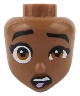 110363c240 - LEGO közepes barna Friends figura fej fekete szemöldök, undorodott arc mintával