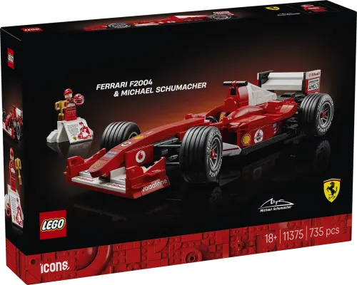 11375serult - LEGO Icons - Ferrari F2004 és Michael Schumacher - Sérült dobozos!