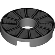 15535pb01c85 - LEGO sötétszürke kerek csempe, lyukkal, 2 x 2 méretű, rotorlapát mintával
