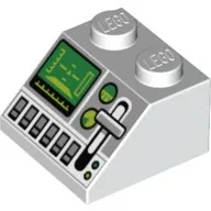 3039pb143c1 - LEGO fehér kocka 45° 2 x 2 méretű, lecsapott repülőgép irányítópult műszer mintával