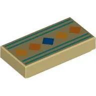 3069bpb1314c2 - LEGO világos krémszínű (tan) csempe 1 x 2 méretű, narancssárga, sárga és kék kocka mintával