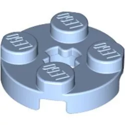 4032c105 - LEGO élénk világoskék lap 2 x 2 méretű, kerek, x-tengely lyukkal