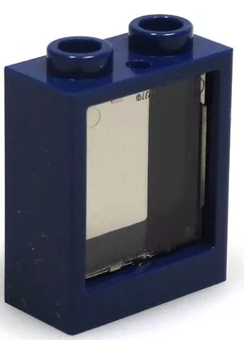 60592c03c63 - LEGO sötétkék ablakkeret 1 x 2 x 2 méretű, átlátszó fekete üveggel