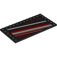 6178pb047c11 - LEGO fekete csempe 6 x 12 méretű, 3 szélén bütykökkel, piros és fehér csík mintával