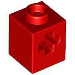 73230c5 - LEGO piros technic kocka 1 x 1 méretű, X-lyukkal