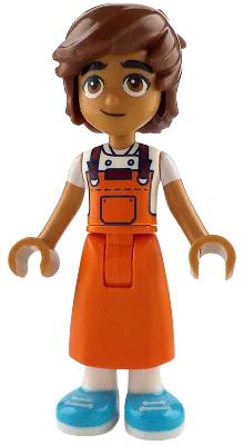 frnd0814 - LEGO Friends Leo minifigura, fehér szakács felsőben és vöröses narancssárga kötényben