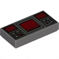 3069bpb0777c85 - LEGO sötétszürke csempe 1 x 2 méretű, gombok és piros kijelző mintával