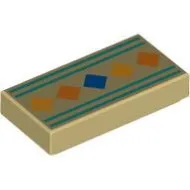 3069bpb1314c2 - LEGO világos krémszínű (tan) csempe 1 x 2 méretű, narancssárga, sárga és kék kocka mintával