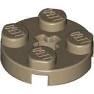 4032c69 - LEGO sötét krémszínű lap 2 x 2 méretű, kerek, x-tengely lyukkal