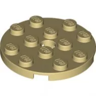 60474c2 - LEGO világos krémszínű (tan) lap 4 x 4 méretű, kerek lyukkal a közepén