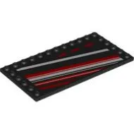 6178pb047c11 - LEGO fekete csempe 6 x 12 méretű, 3 szélén bütykökkel, piros és fehér csík mintával