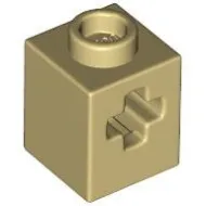 73230c2 - LEGO világos krémszínű (tan) technic kocka 1 x 1 méretű, X-lyukkal
