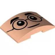 78522pb001c90 - LEGO világos bőrszínű lejtő 6 x 4 méretű, ívelt, fekete kerek szemüveg, szemöldök, szem, vigyorgó száj mintával (Harry Potter arc)