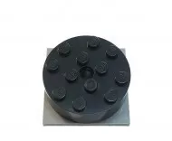 87081c03c11 - LEGO fekete kocka 4 x 4 méretű, kerek, lyukkal világosszürke 4 x 4 forgólap alapon