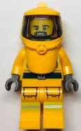 cty1360 - LEGO minifigura tűzoltó, világos narancssárga védőruhában, napellenzővel