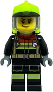 cty1843 - LEGO minifigura tűzoltónő, neonsárga tűzoltósisakban