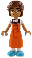 frnd0814 - LEGO Friends Leo minifigura, fehér szakács felsőben és vöröses narancssárga kötényben