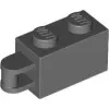 34816c85 - LEGO sötétszürke kocka 1 x 2 méretű, fogantyúval a rövid oldalon