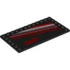 6178pb048c11 - LEGO fekete csempe 6 x 12 méretű, 3 szélén bütykökkel, Formula 1 logóval és piros és fehér csík mintával