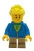 cty657 - LEGO fiú minifigura sötét krémszínű rövid láb, sötét azúr kapucnis felső, szőke tüskés haj